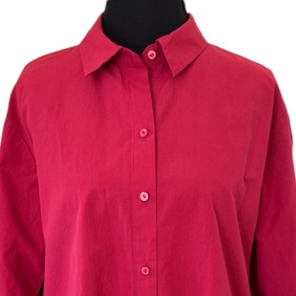 Eileen Fisher Washed Organic Cotton Poplin Classic Collar Short Shirt, Azalea, S - Picture 9 of 13